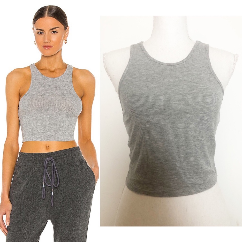 NWT Free People High Neck Ribbed Crop Top Heather Gray Large